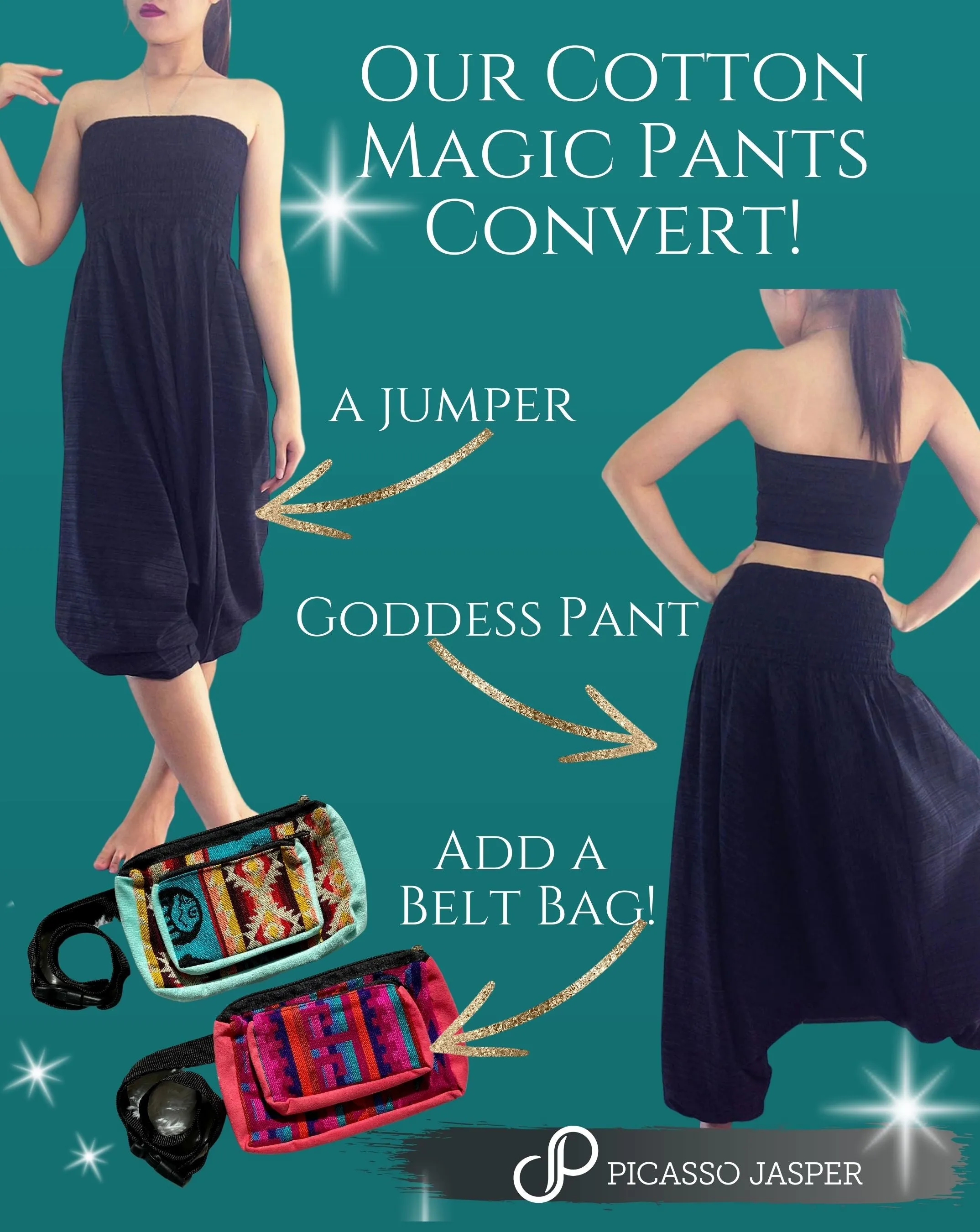 100% Cotton, Black, Wide Leg Goddess Pant or Jumper