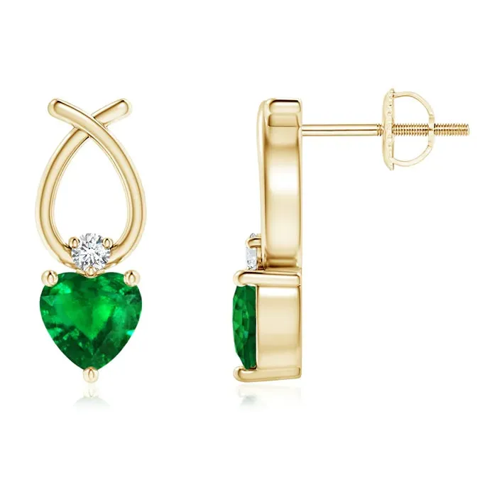 1.03 CT. Heart-Shaped Lab Grown Emerald Stud Earrings