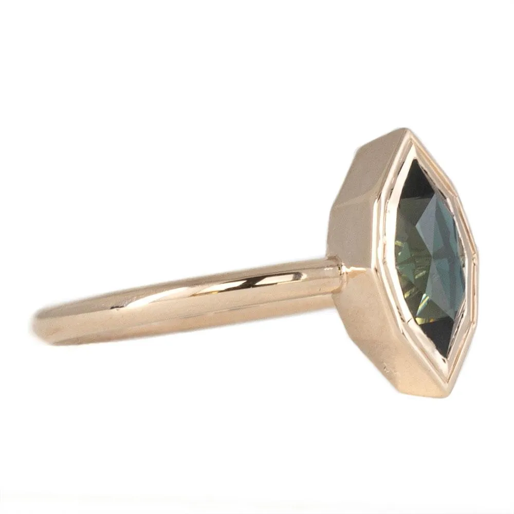 1.06ct Geometric Australian Sapphire Double Bezel Ring in 14k Rose Gold