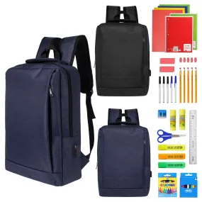 12 Wholesale 18" Premium Laptop Backpacks & 12 Bulk School Supply Kits of Your Choice