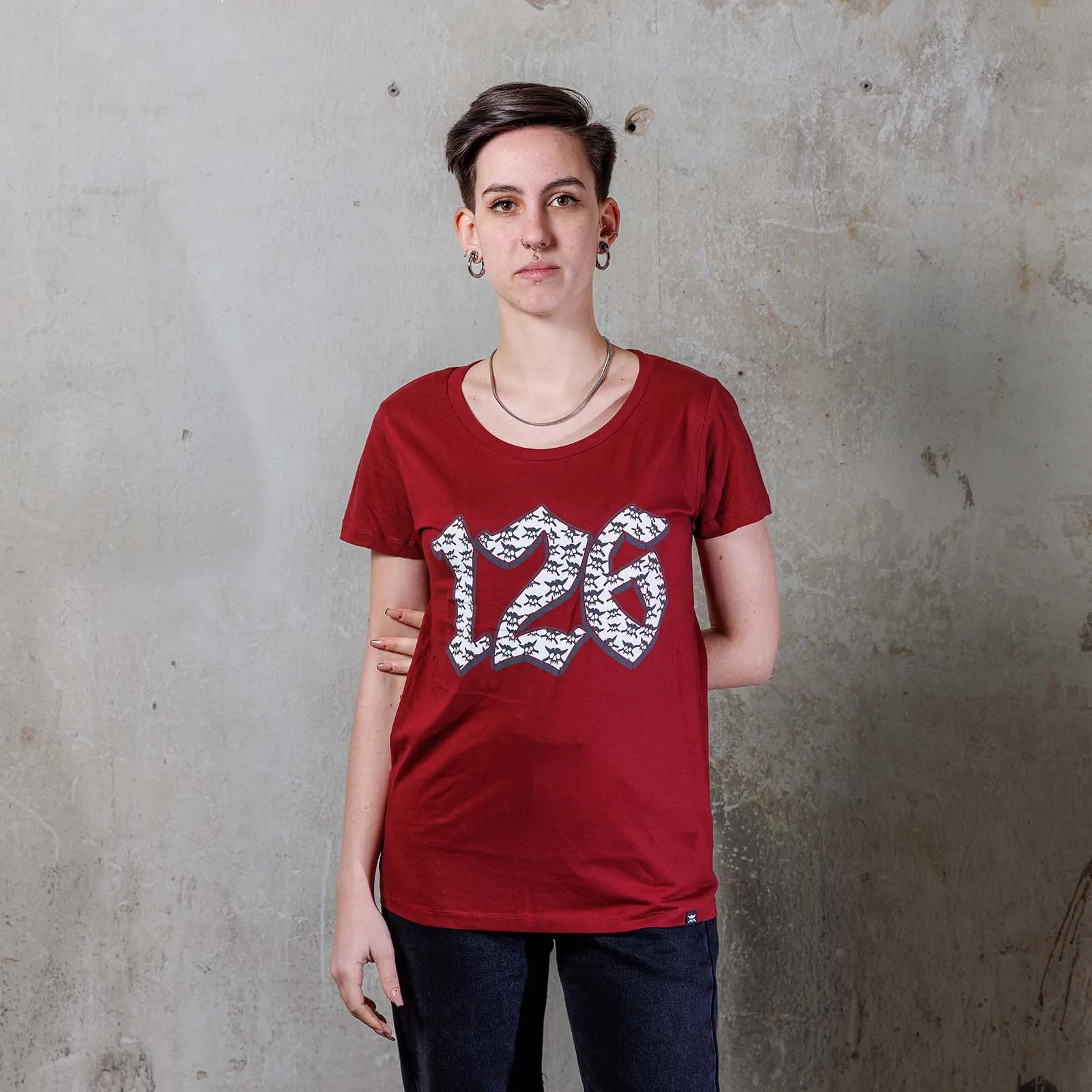 126 Pattern Girlie T-Shirt (Burgundy/Organic Cotton)