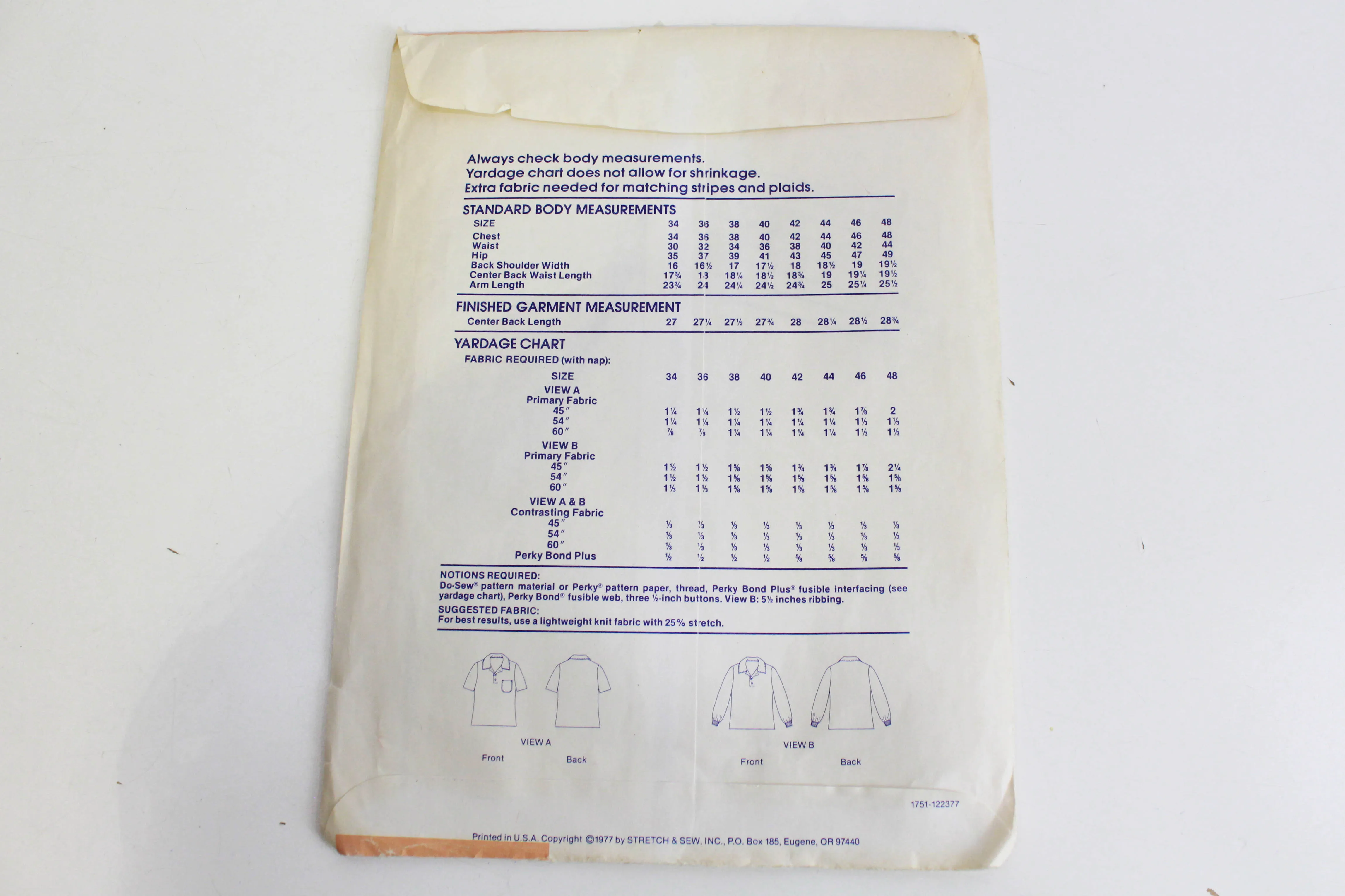 1970s Stretch and Sew 1751 Men's Rugby Shirt, Uncut, Complete, Chest Sizes 34" - 48"