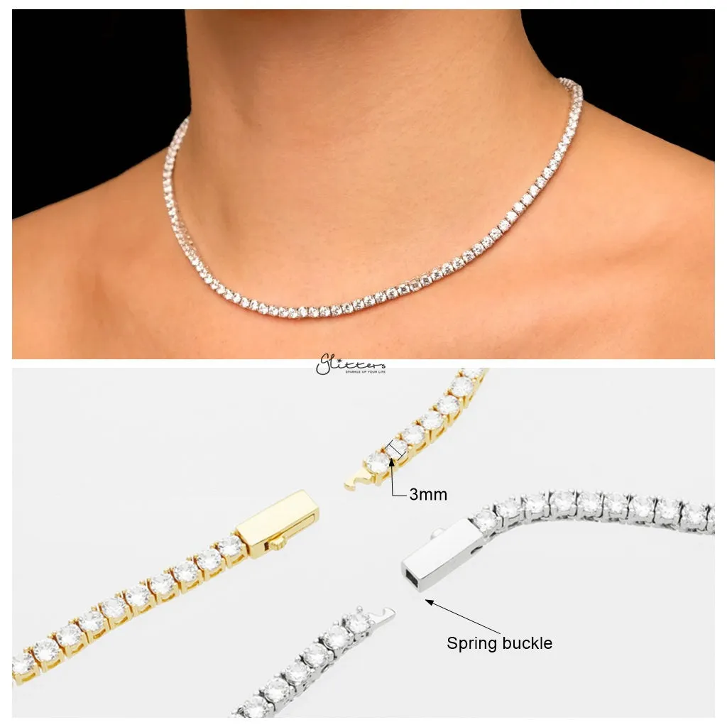 3mm Round Cut C.Z Tennis Necklace