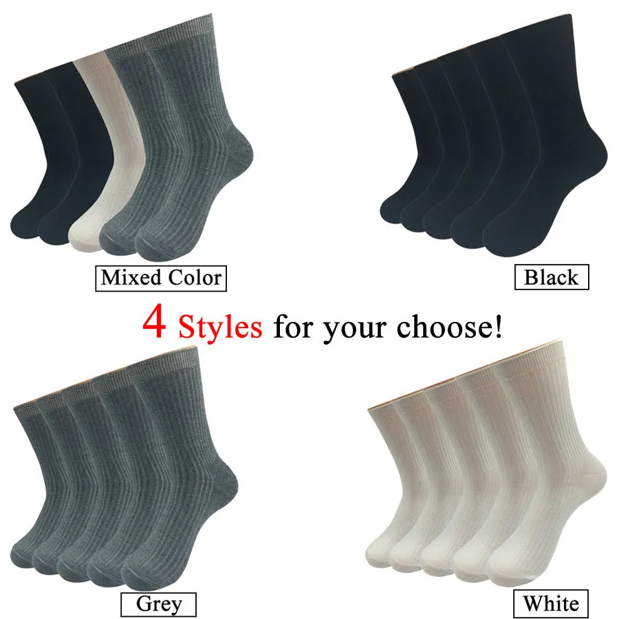 5 Pairs Lot Breathable Combed Cotton Business Crew Socks for Men