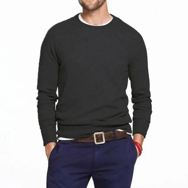 5XL Solid Cotton Knitted Pullover Slim Jersey Sweaters for Men