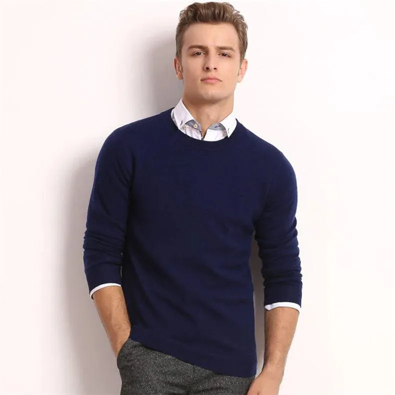 5XL Solid Cotton Knitted Pullover Slim Jersey Sweaters for Men