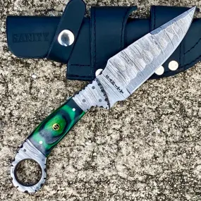 9” Al Capone - Green & Black Wood - Damascus - Horizontal & Vertical Carry - PE11