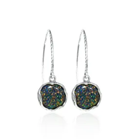 925 Sterling Silver 12mm Black Opal Long Drop Earrings