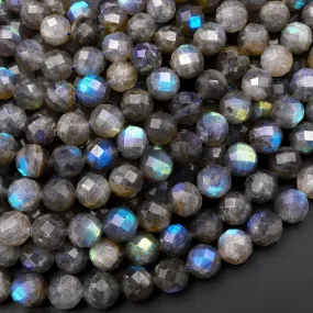 AA Natural Blue Labradorite Faceted 8mm Round Beads Nothing But Fire Best Quality 15.5" Strand