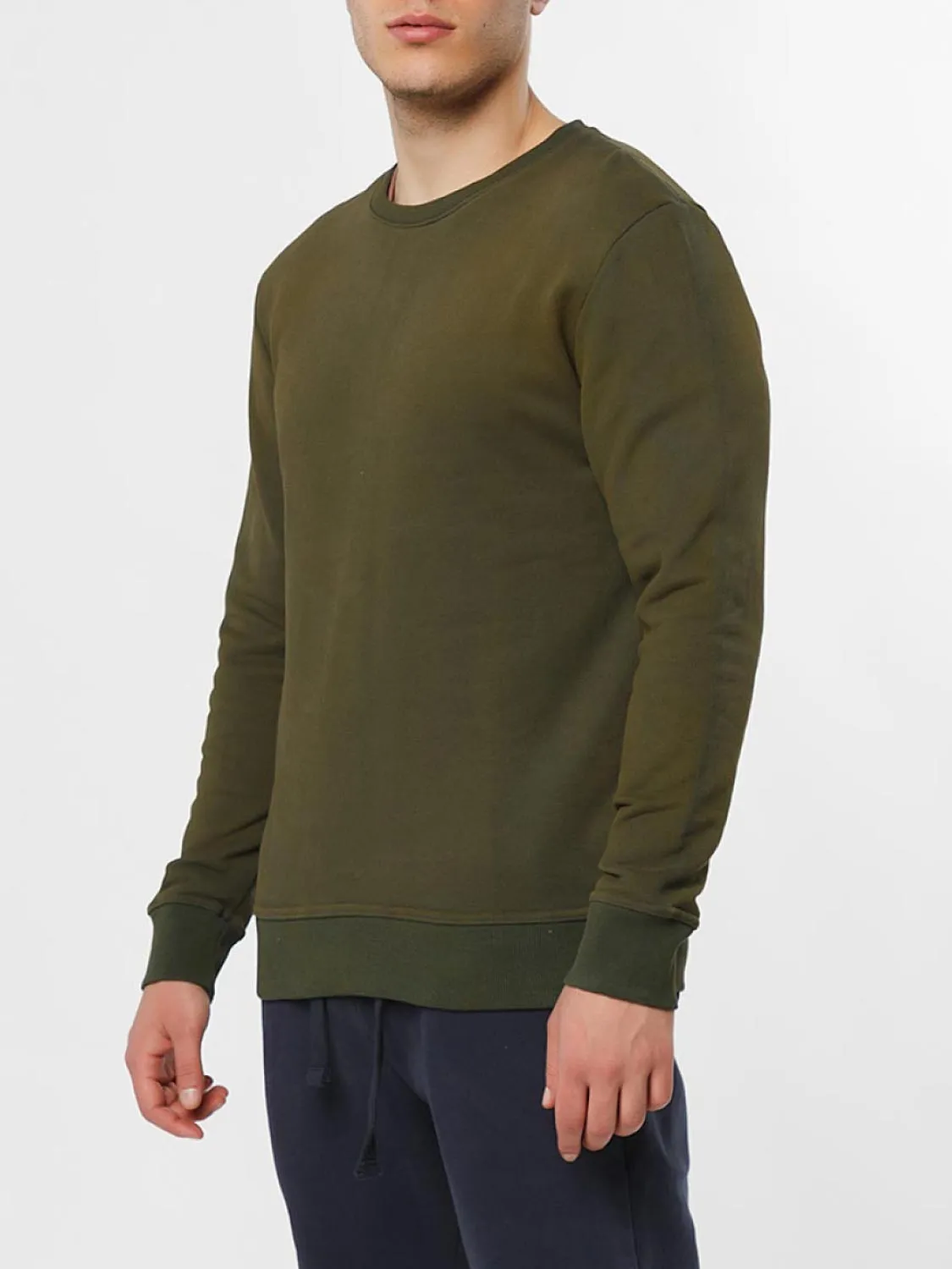 Acid Dye Organic Cotton Crew Neck Sweatshirt Khaki