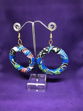 African Hoops in Blue Ankara Print - Up cycled Zero Waste Earrings