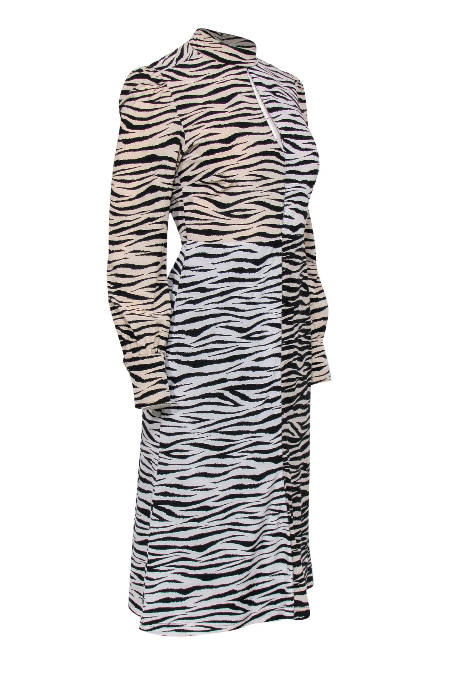 A.L.C. - Zebra Print Mock Neck Long Sleeve Silk Dress Sz 2