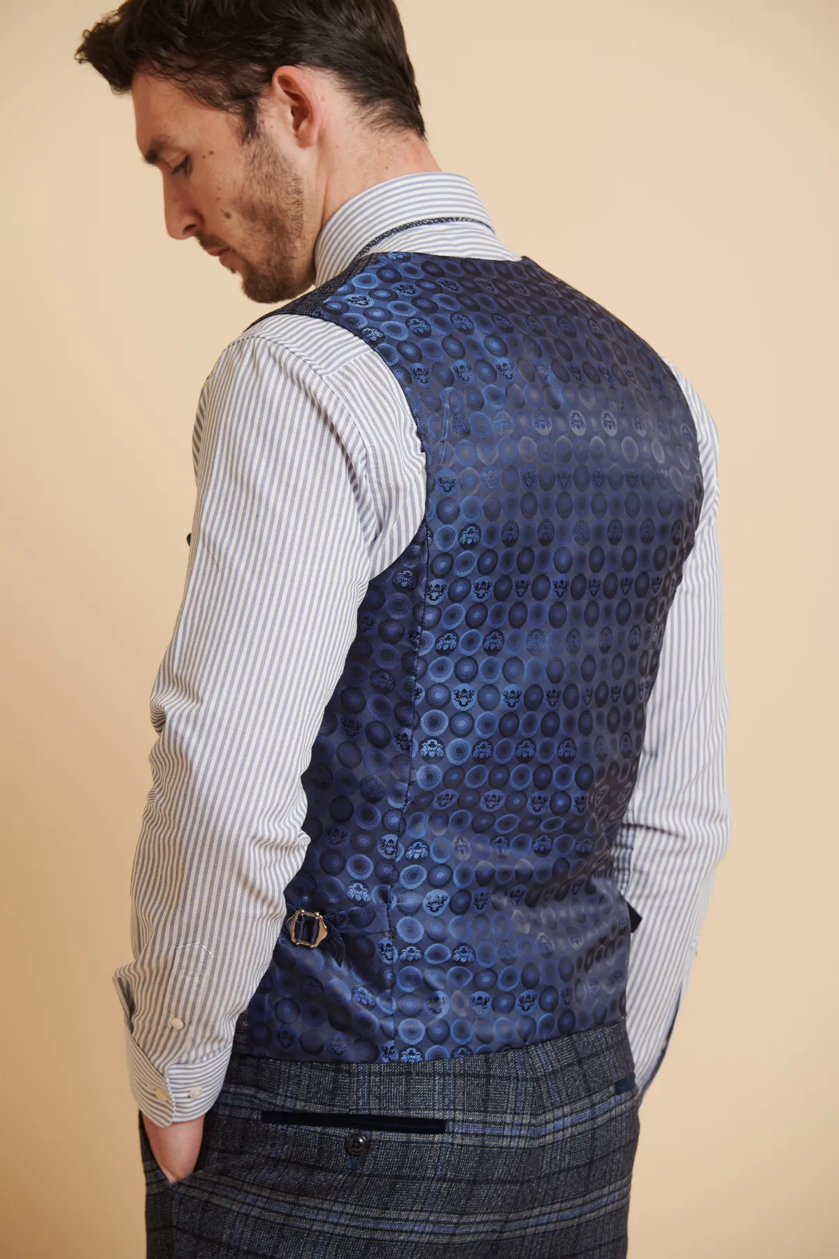 ANDY - Blue Single Breasted Check Waistcoat