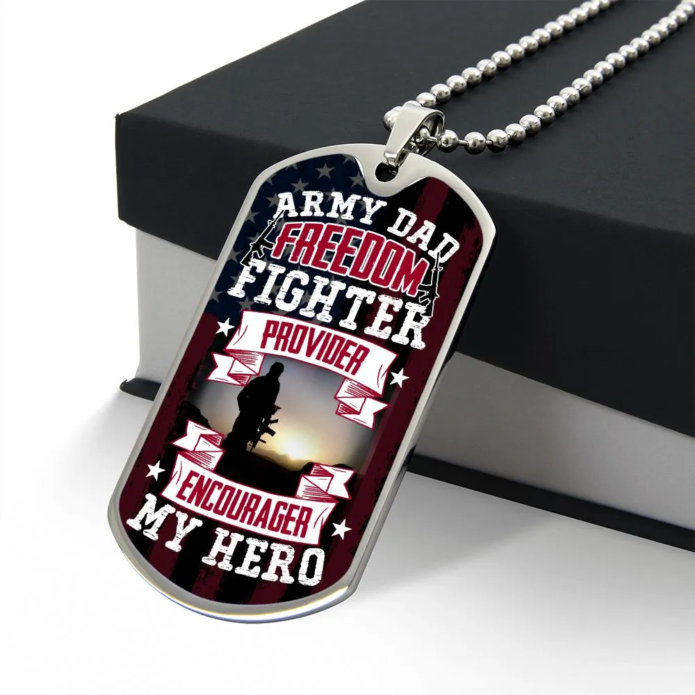 Army Dad, Provider, Encourager My Hero, To Dad Gift Dog Tag Necklace For Father's Day