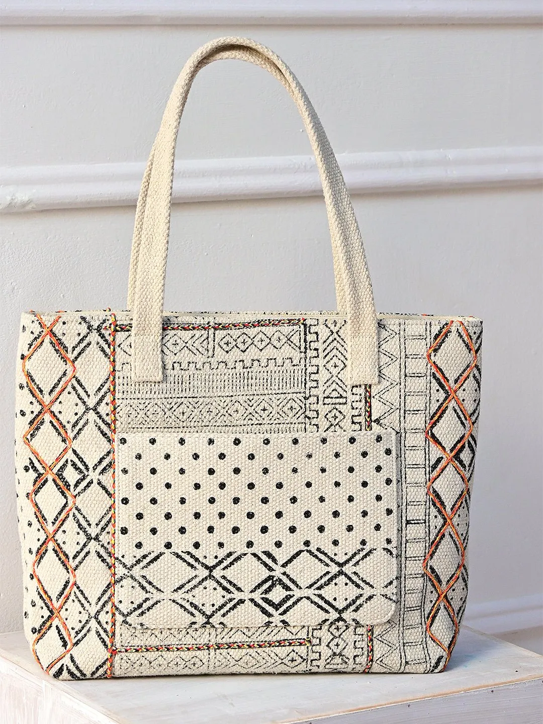 ASTER - HAND BLOCK COTTON PRINTED TOTE BAG