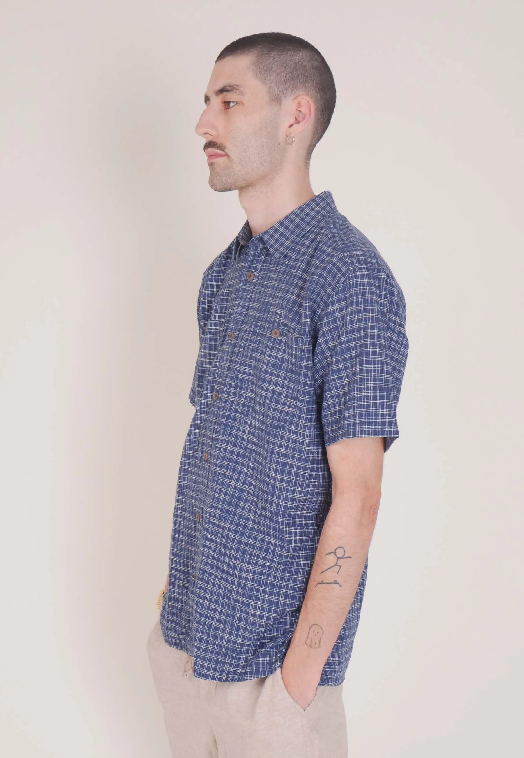 Back Step Shirt - ikat net/stone blue