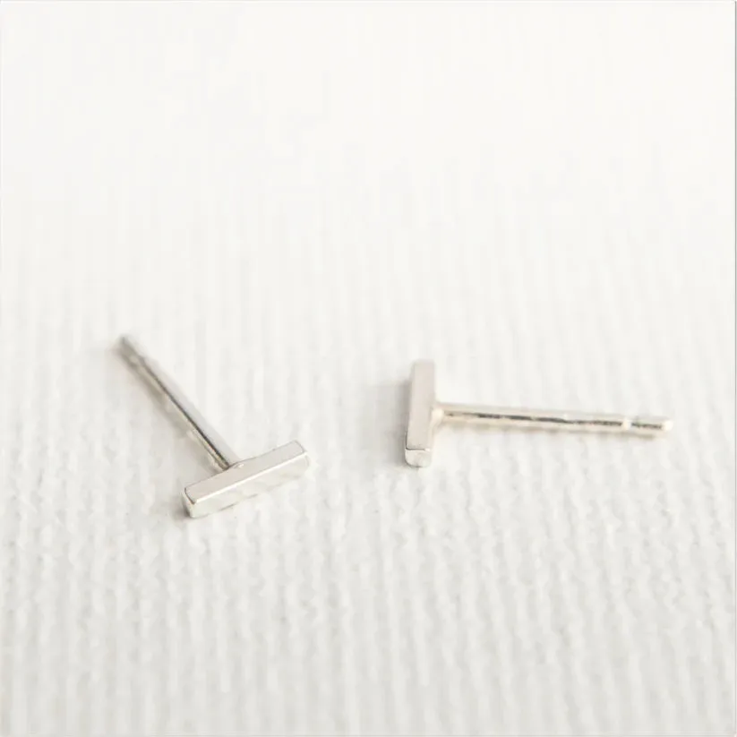 Bar Stud Earrings - Silver