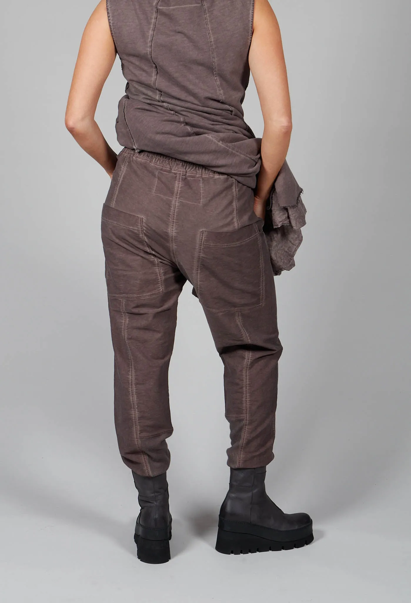 Black Cotton Trousers with Elasticated Waist in Taupe Cloud