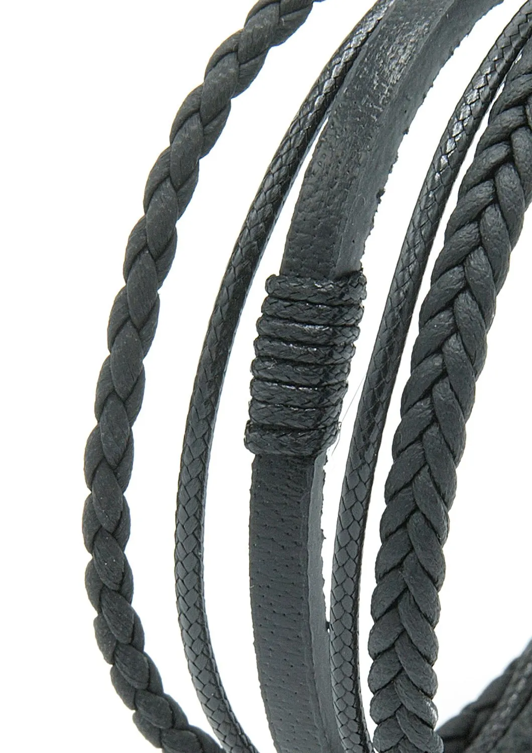 Black Multi-layered 15mm Genuine Leather Braided Bracelet Fathers Day Gift