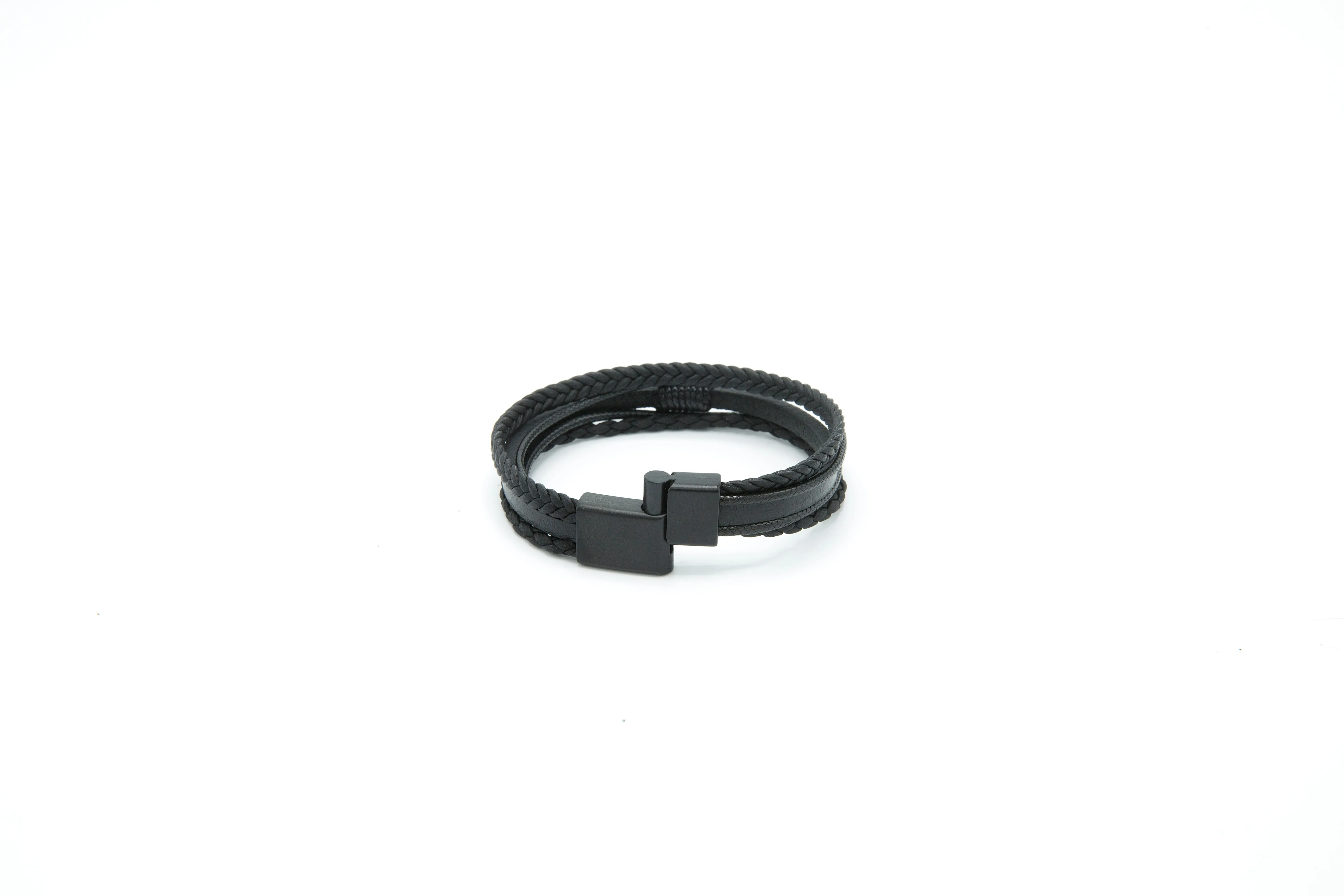 Black Multi-layered 15mm Genuine Leather Braided Bracelet Fathers Day Gift