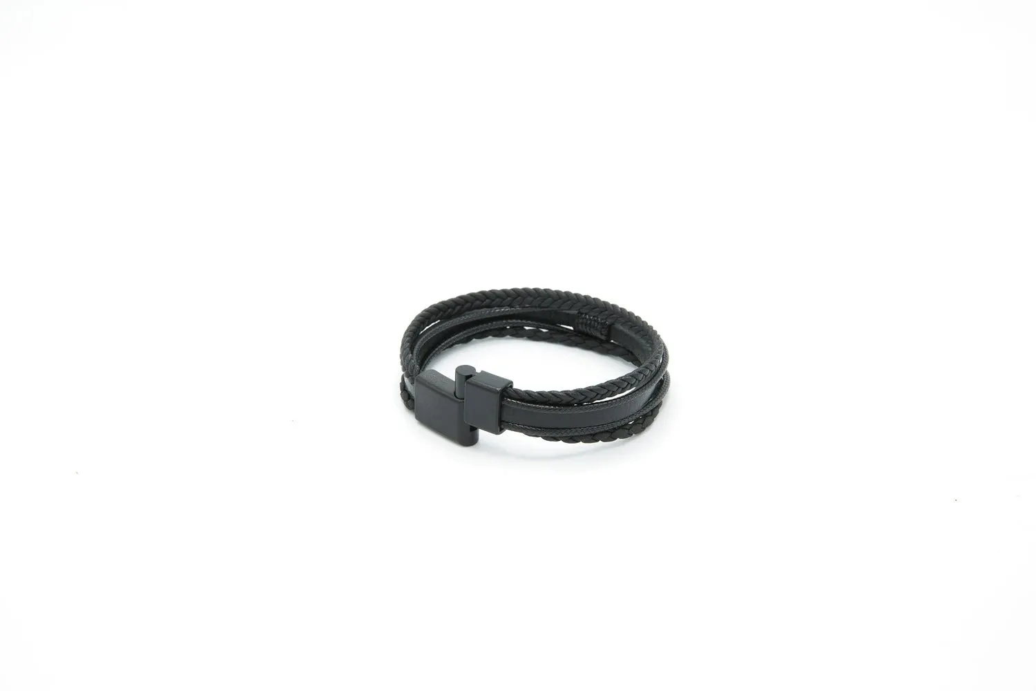 Black Multi-layered 15mm Genuine Leather Braided Bracelet Fathers Day Gift