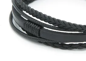 Black Multi-layered 15mm Genuine Leather Braided Bracelet Fathers Day Gift