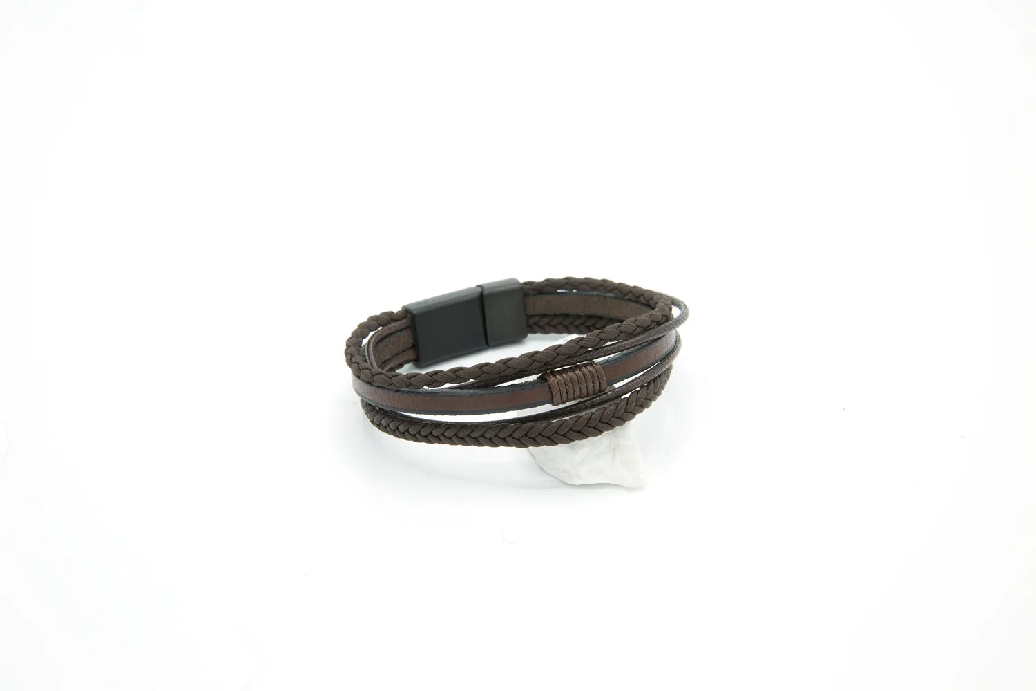 Black Multi-layered 15mm Genuine Leather Braided Bracelet Fathers Day Gift