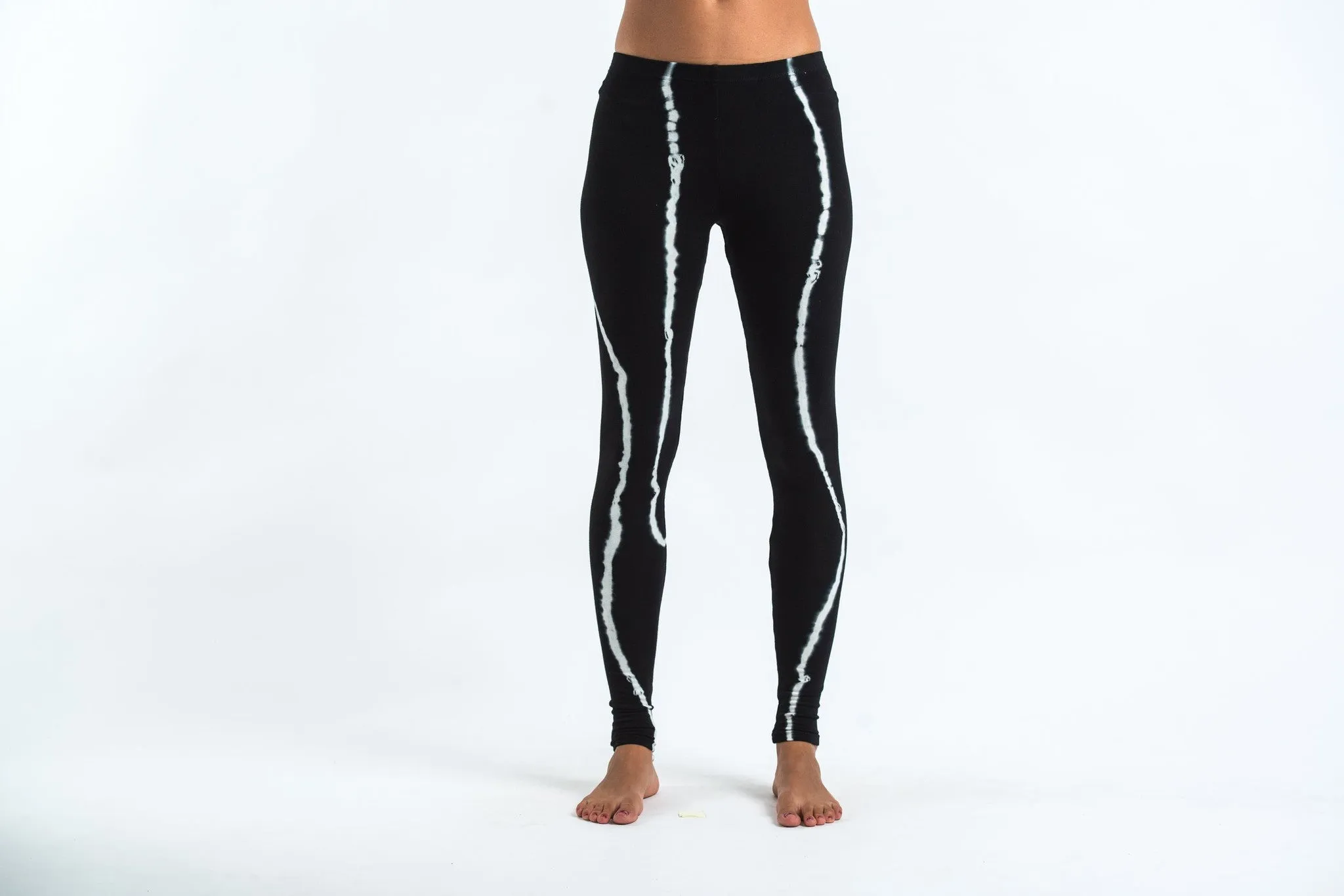 Black Tie Dye Cotton Leggings in Electra White