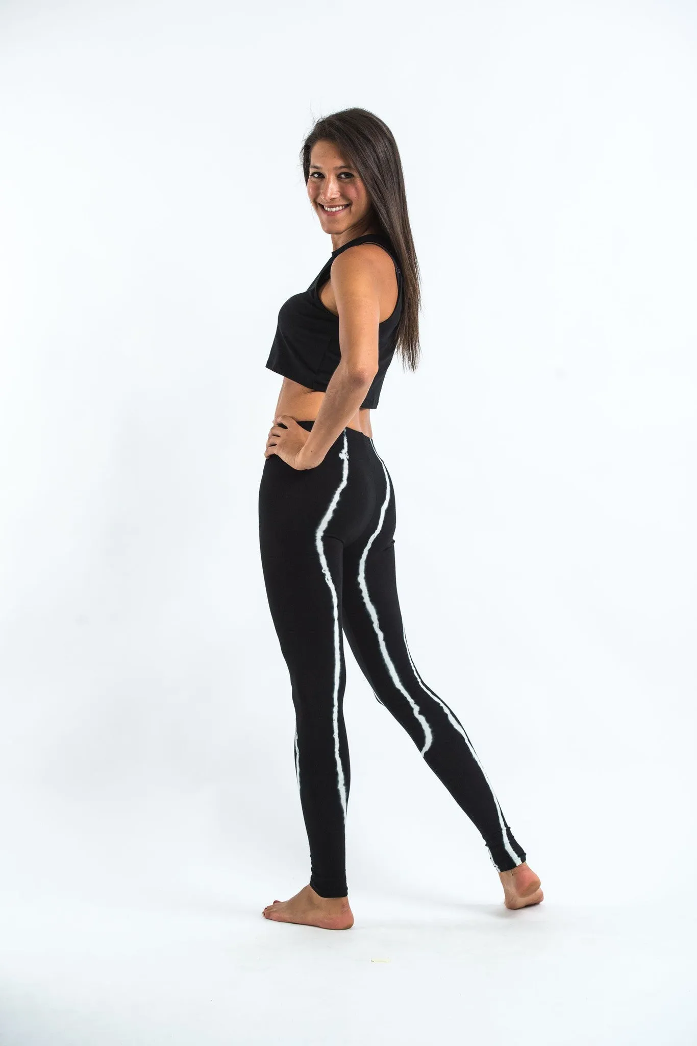 Black Tie Dye Cotton Leggings in Electra White