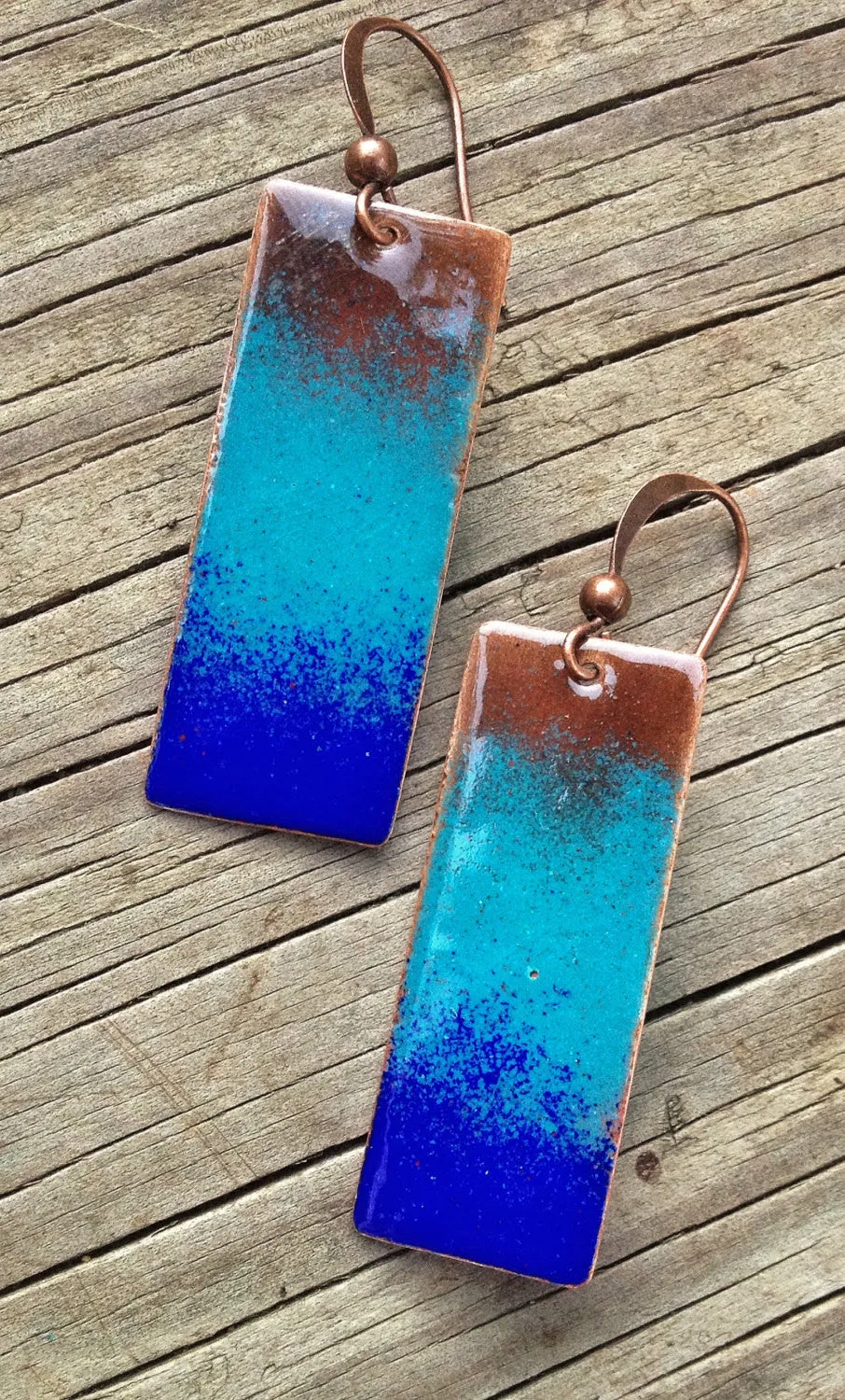 Blue and Brown Ombre Copper Enameled Earrings