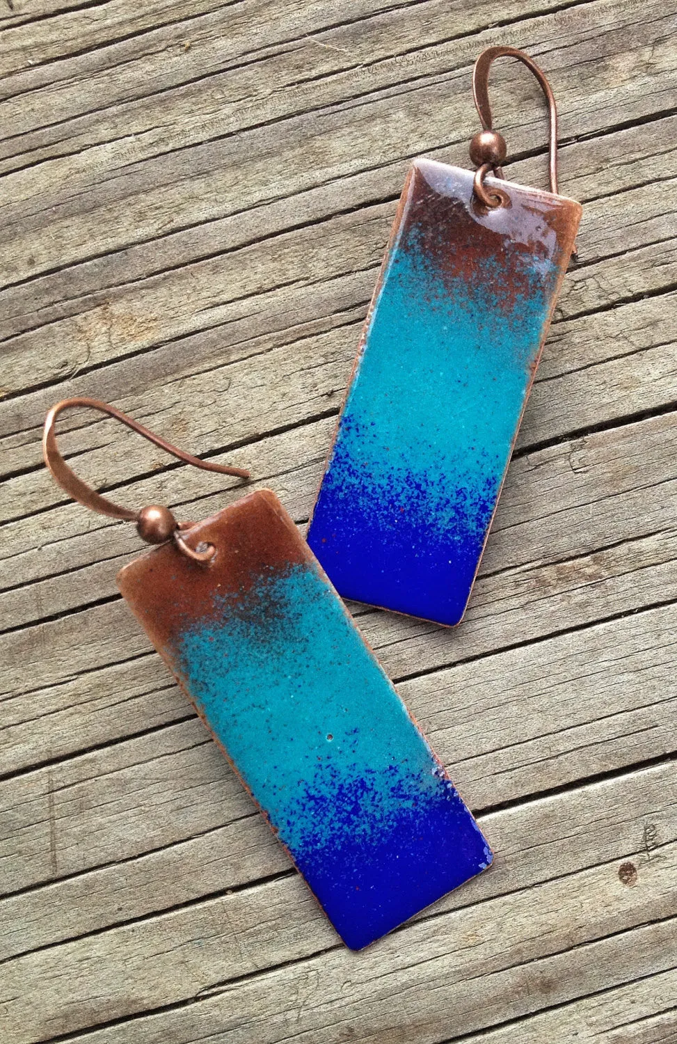 Blue and Brown Ombre Copper Enameled Earrings