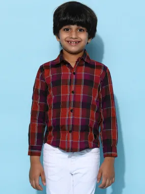 Boys Multi Color Cotton Poly Checked Regular Fit Shirt