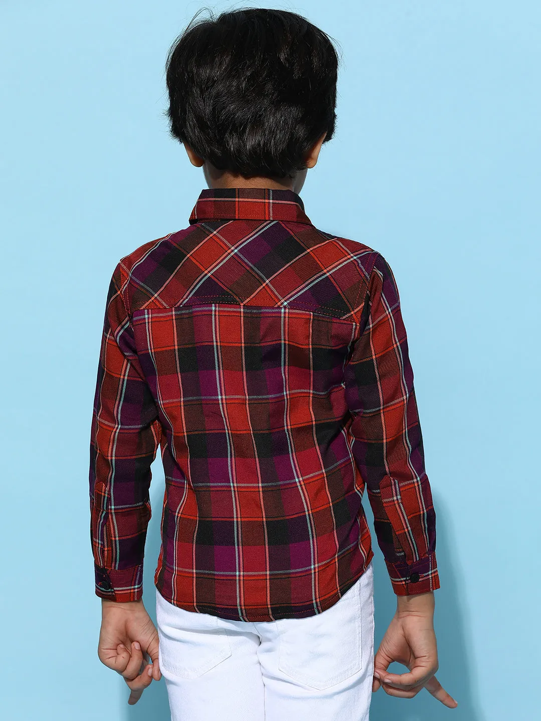 Boys Multi Color Cotton Poly Checked Regular Fit Shirt