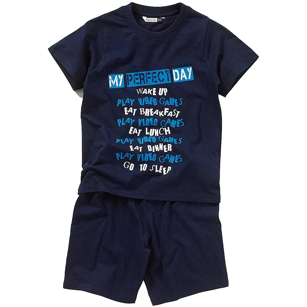 Boys Perfect Day Blue Black Gaming Shortie Pyjamas