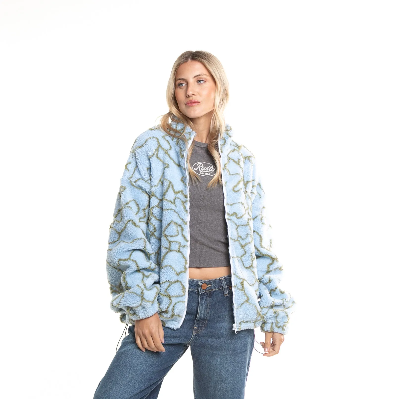 Campera Liviana Rusty Low Tides Zip Through Sherpa Fleece* Tranquil Blue