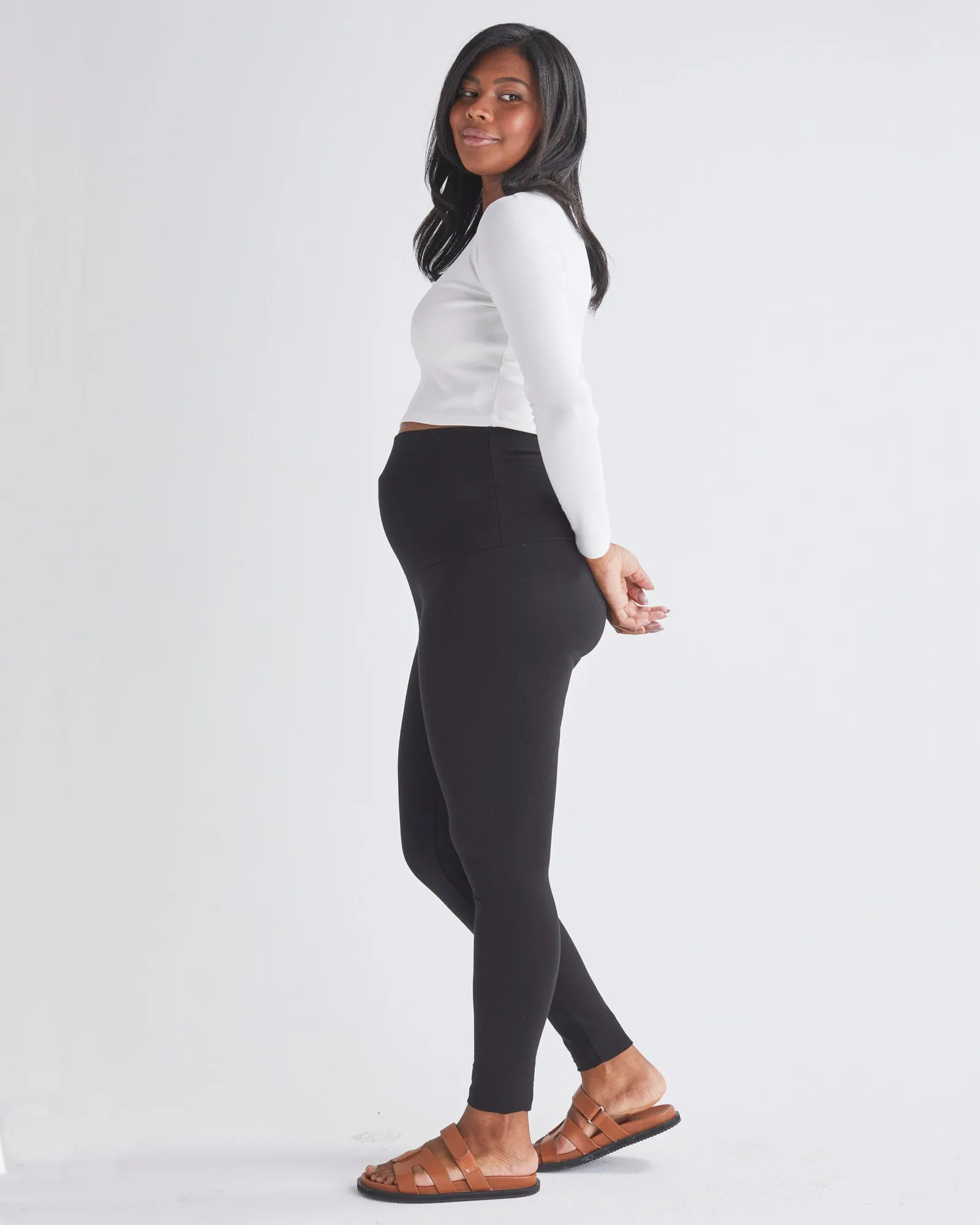 Celia Maternity Long Sleeve Cotton Crop Tee - White