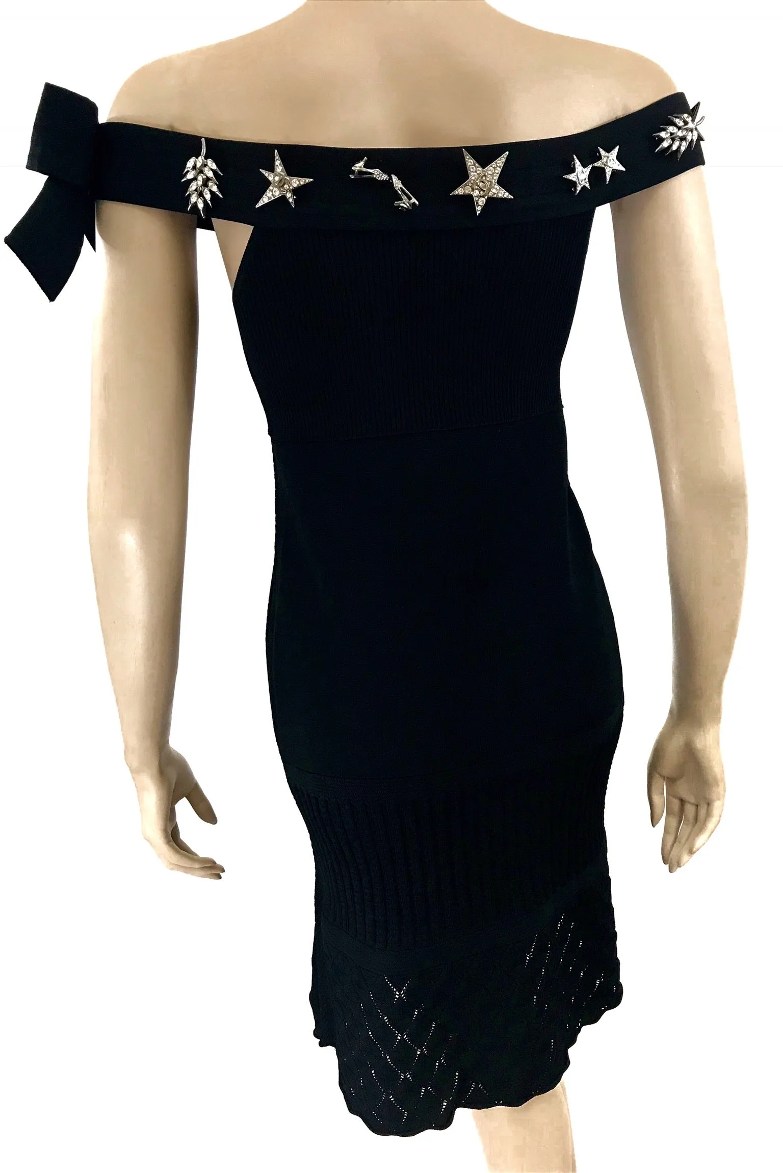 Chanel 08P Crystal Detachable Brooches Black Knit Dress