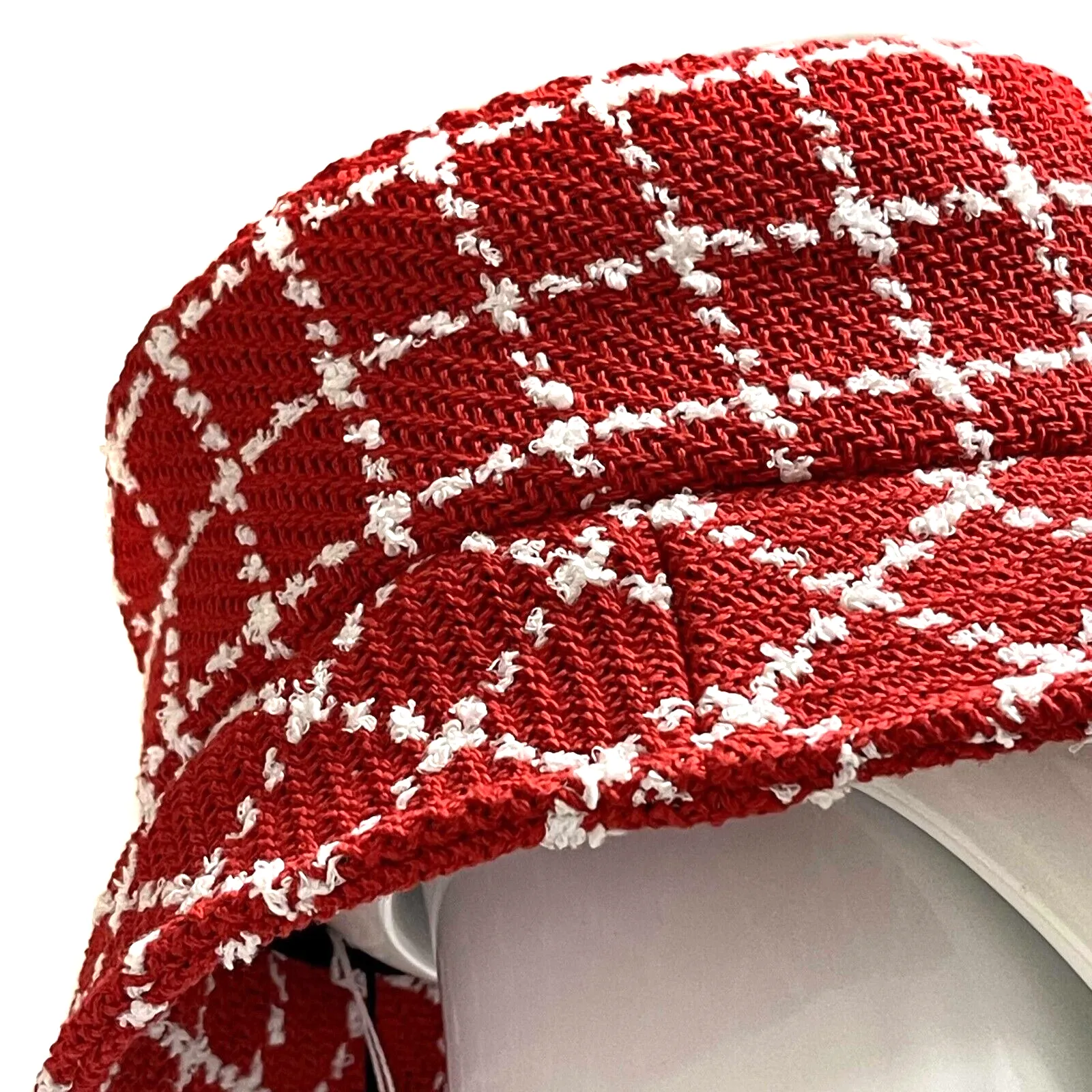 Chanel NWT 23C RUNWAY Red White Fantasy Tweed Medium Bucket Hat Medium