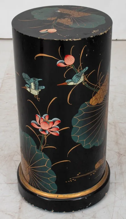 Chinoiserie Lacquered Wood Column Pedestal