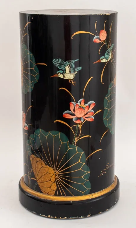 Chinoiserie Lacquered Wood Column Pedestal