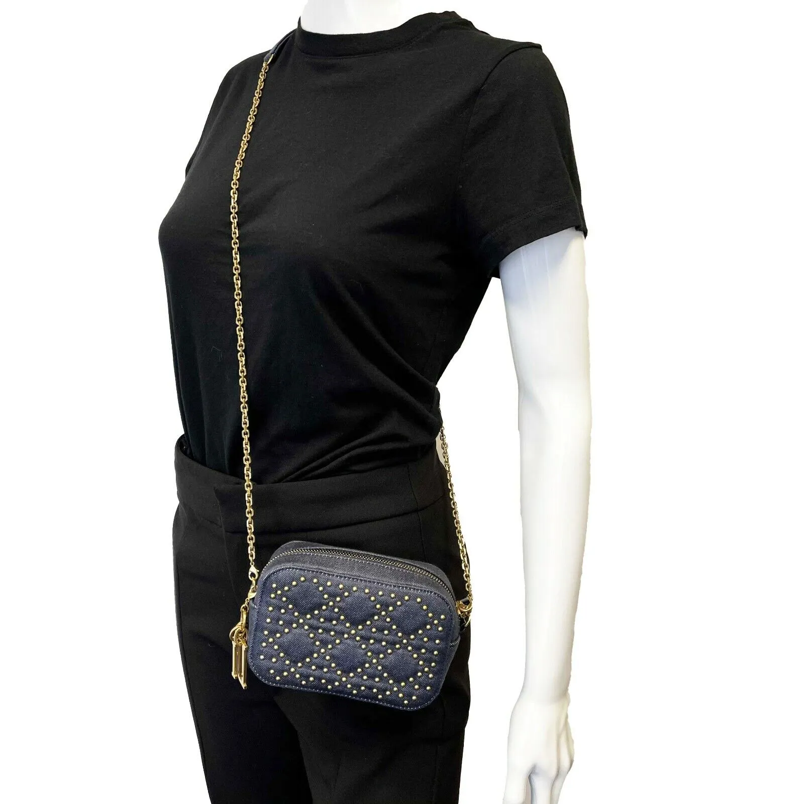 Christian Dior - Lady Dior - Antique Gold Denim Studded Camera - Chain Crossbody