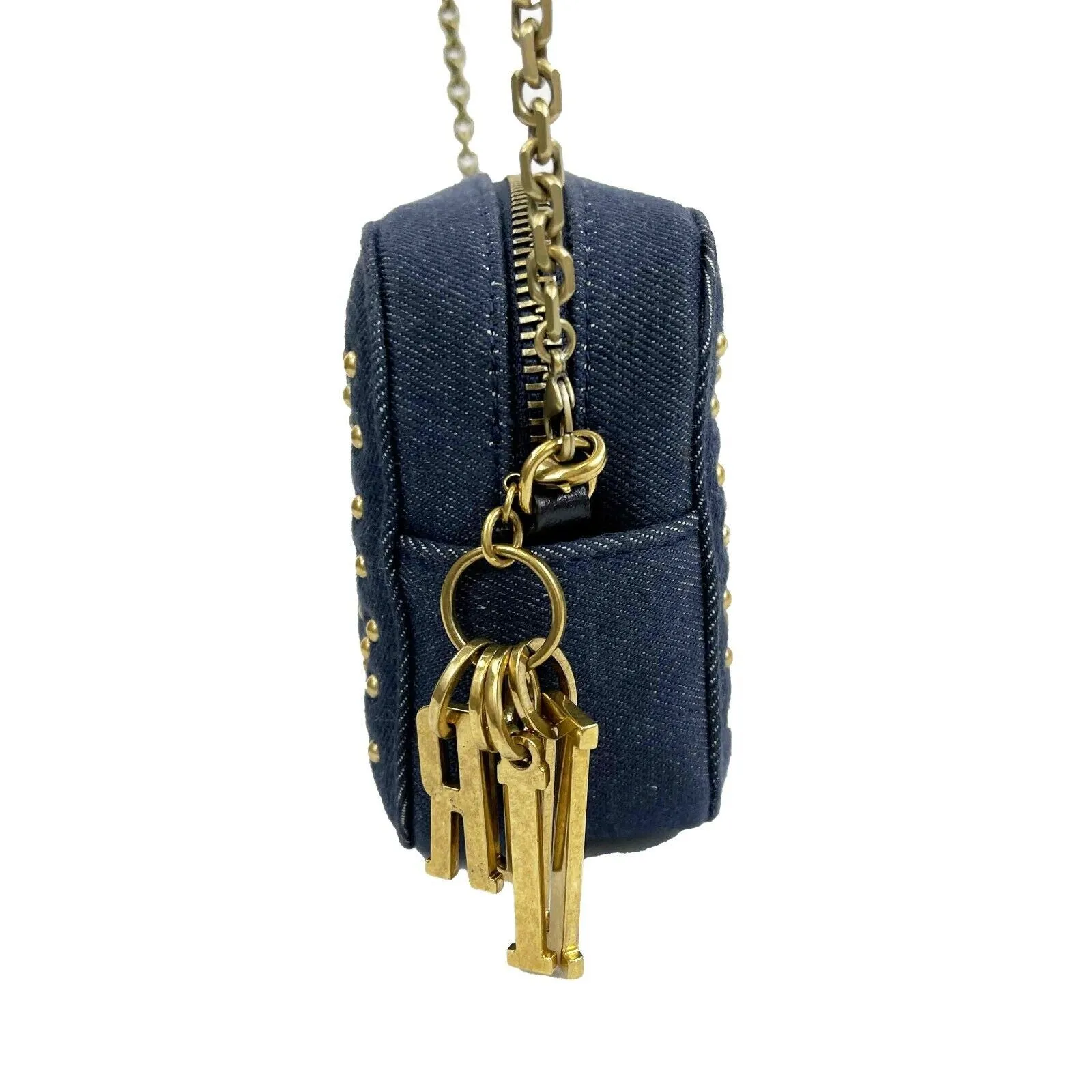 Christian Dior - Lady Dior - Antique Gold Denim Studded Camera - Chain Crossbody