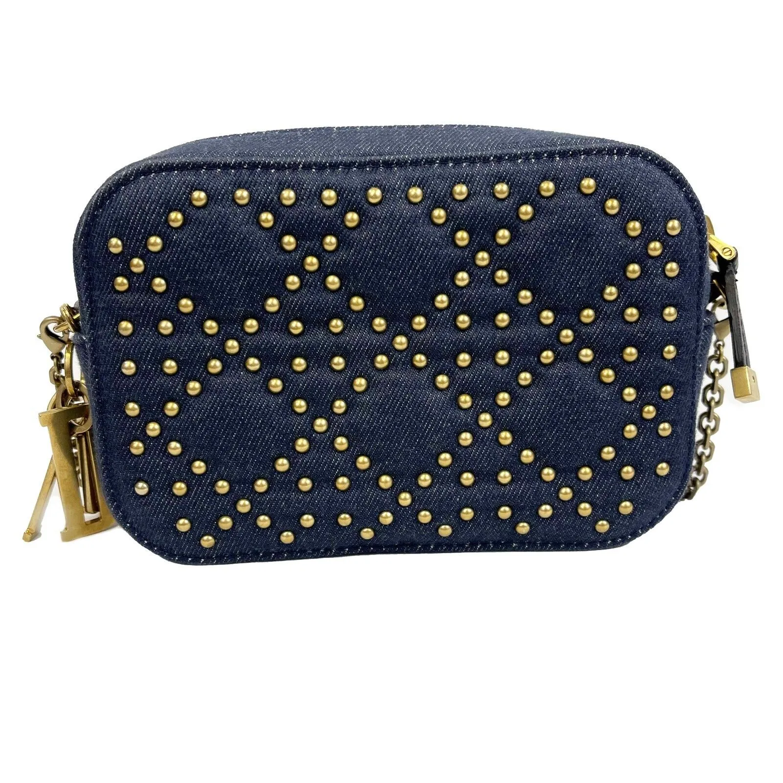 Christian Dior - Lady Dior - Antique Gold Denim Studded Camera - Chain Crossbody