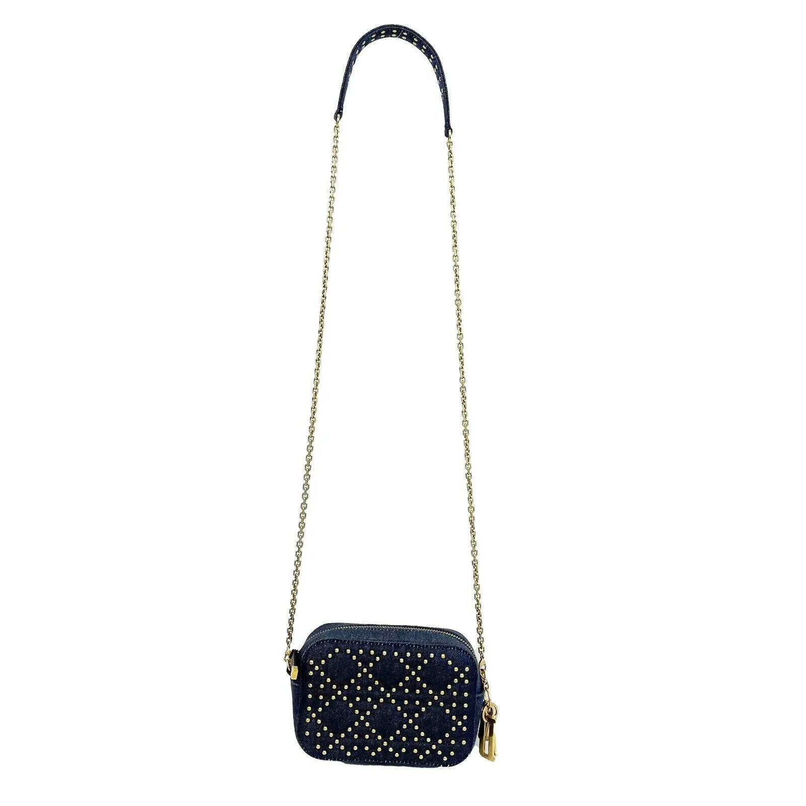 Christian Dior - Lady Dior - Antique Gold Denim Studded Camera - Chain Crossbody