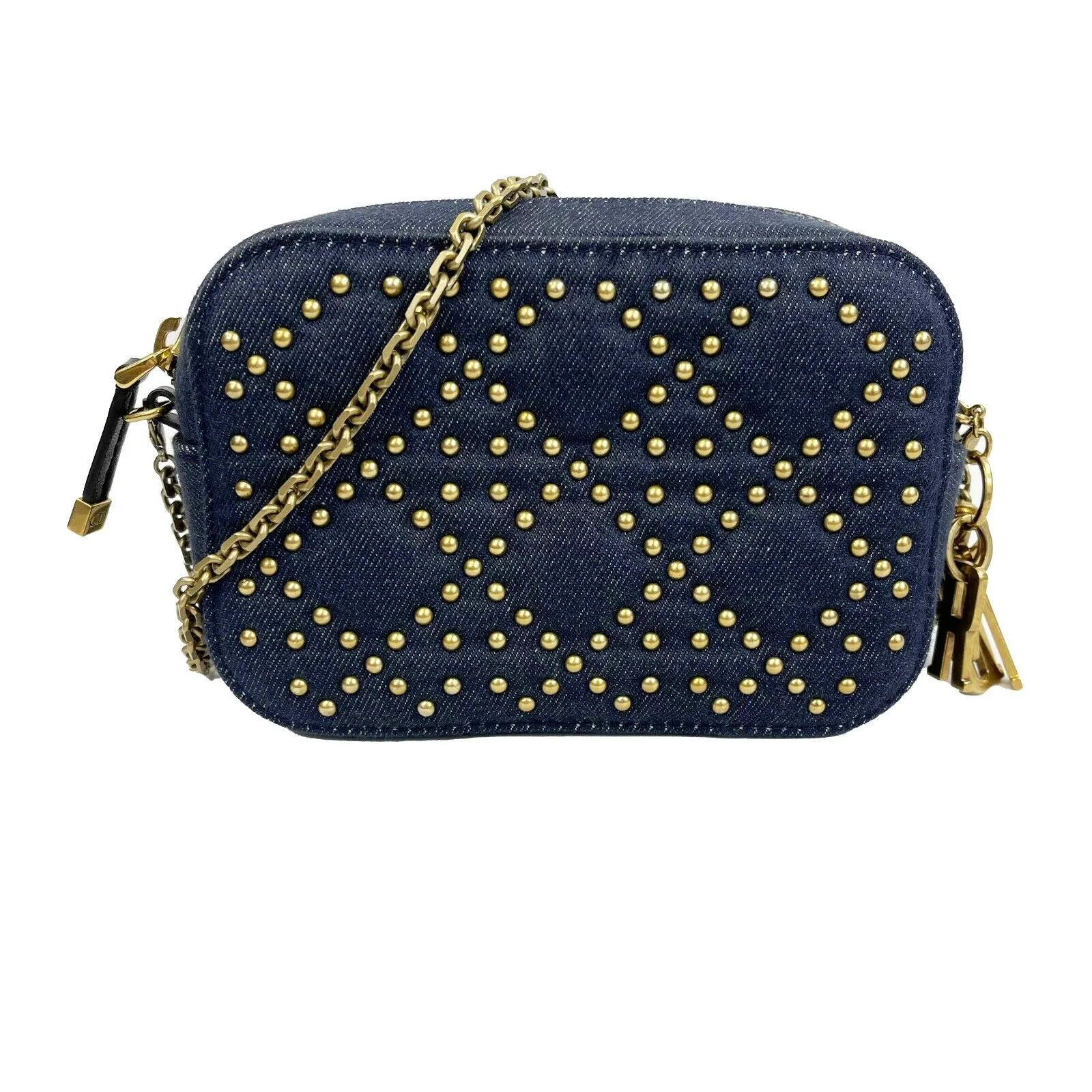 Christian Dior - Lady Dior - Antique Gold Denim Studded Camera - Chain Crossbody