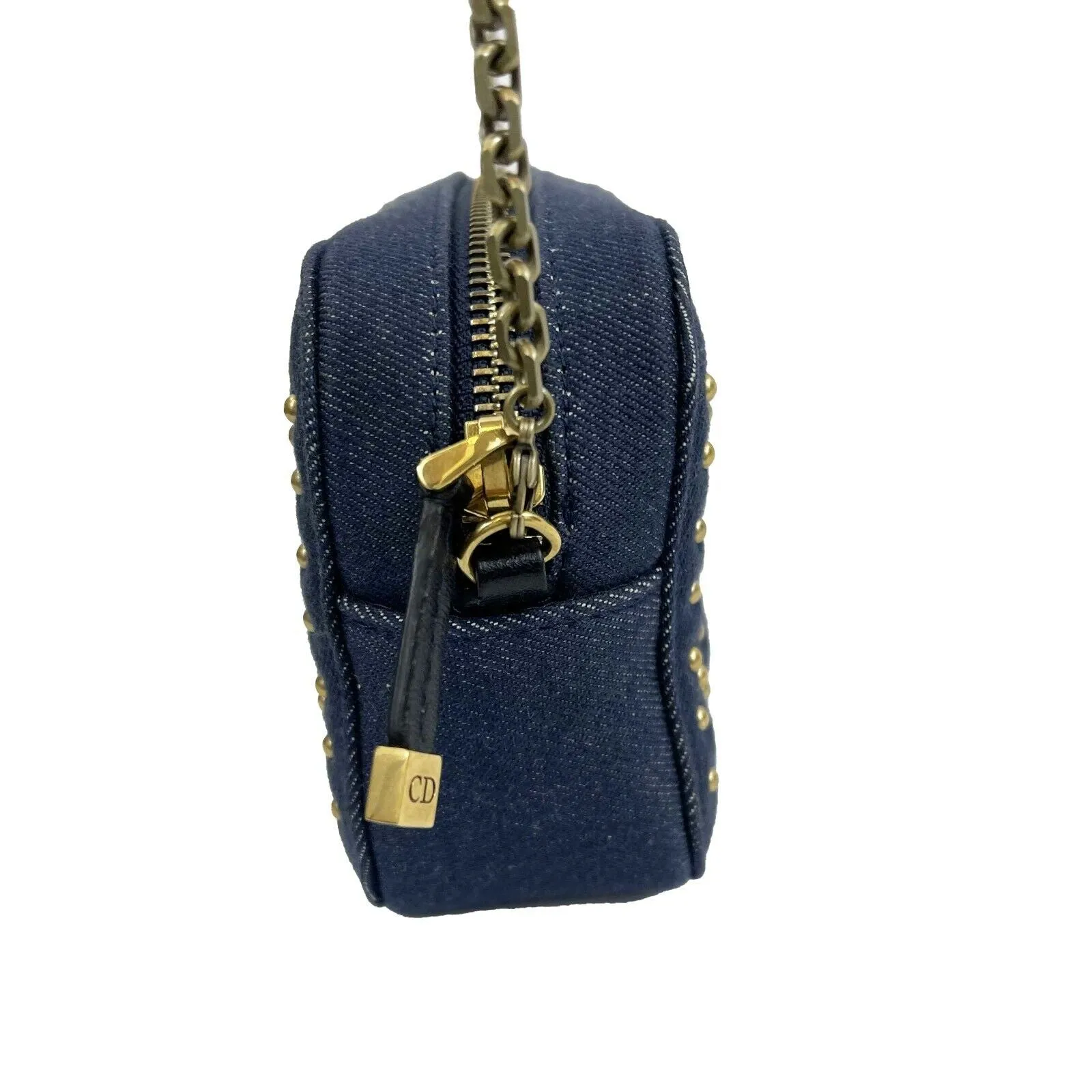 Christian Dior - Lady Dior - Antique Gold Denim Studded Camera - Chain Crossbody