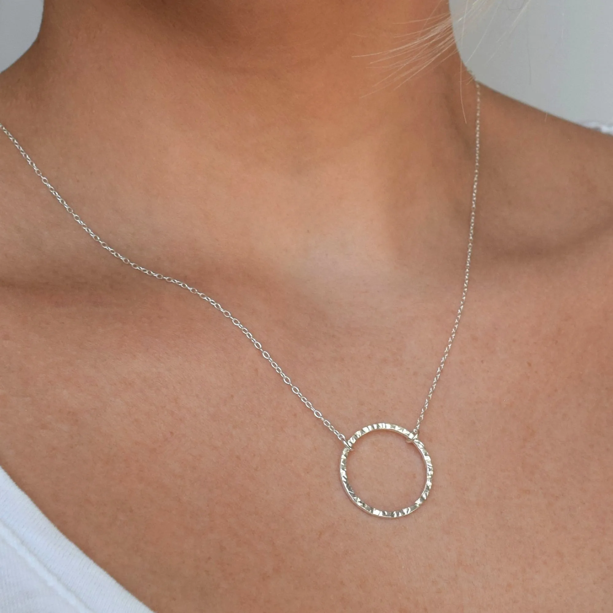 Circle Necklace - Silver - Textured