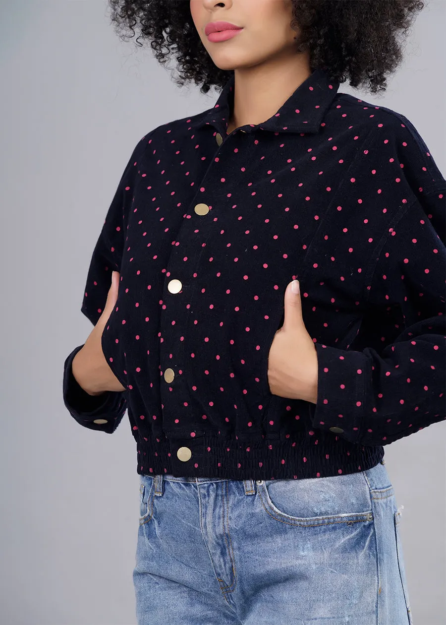 Corduroy Classic Navy Cropped Jacket For Women