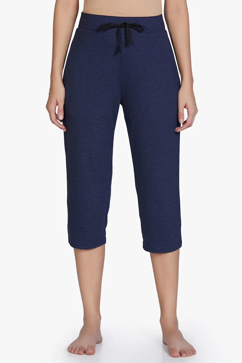 Cotton Blend Capri Pants - Navy