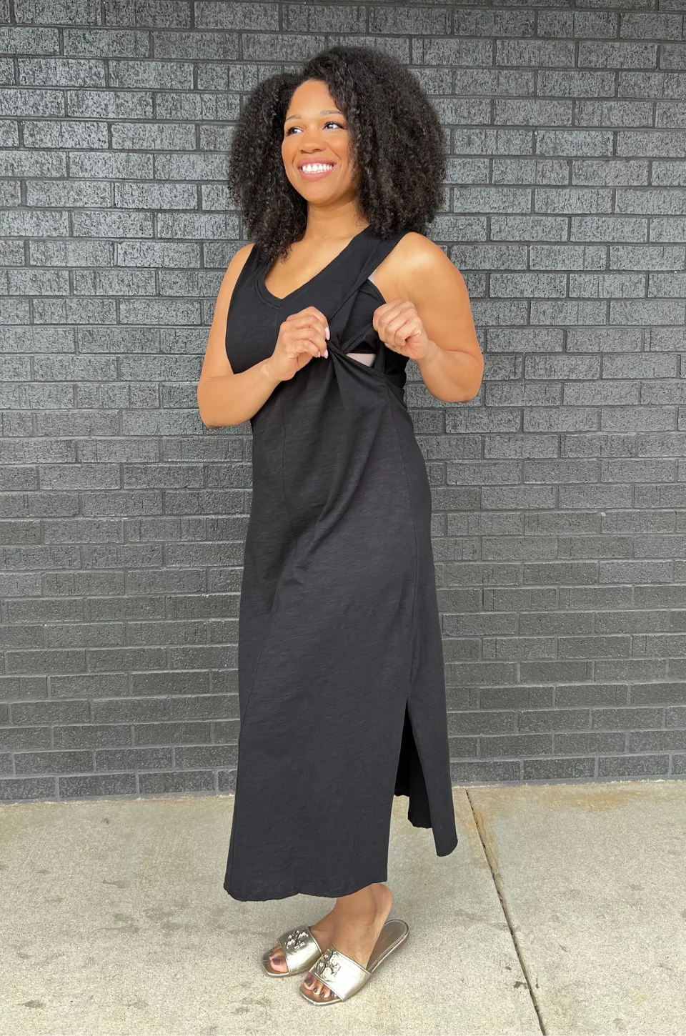 Cotton Nursing Tank Dress- Black